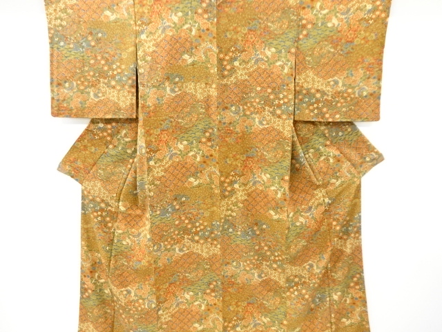 鼓に草花・蝶模様小紋着物